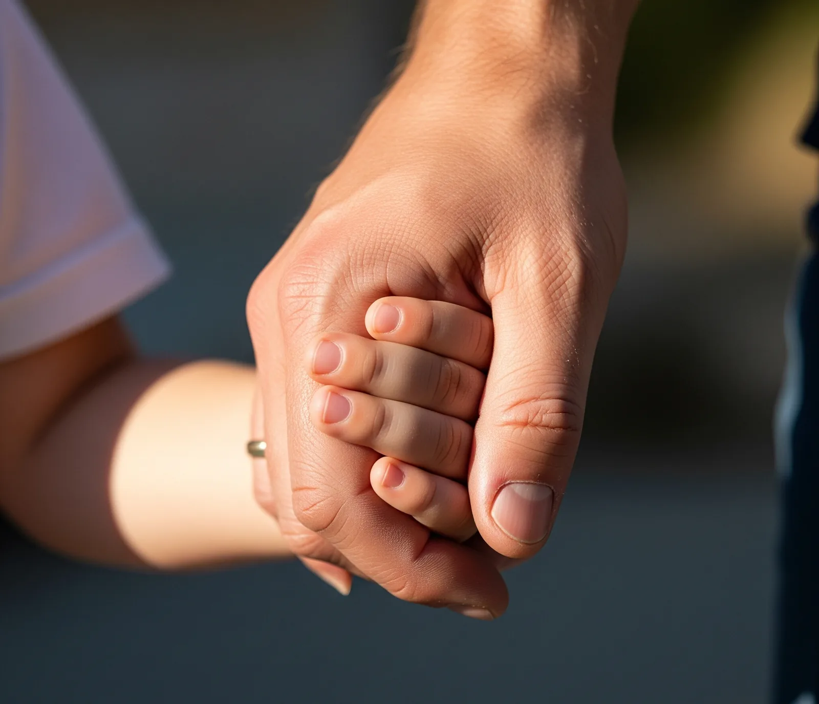 Um adulto e uma criança de mãos dadas